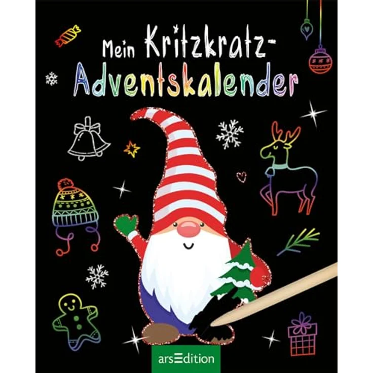 Ars Edition Mein Kritzkratz-Adventskalender, Kreatives Kritzkratz-Block mit Holzstift, 24 weihnachtliche Motive, 20,5 cm x 15,5 cm – Bild 5