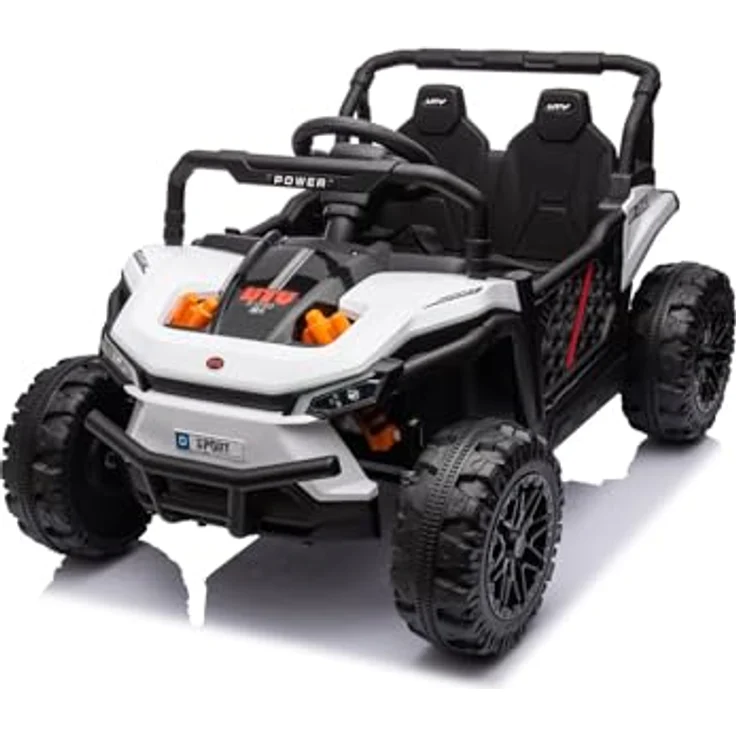 RIRICAR Kinder Elektroauto 12V UTV Small, weiß, Hinterradantrieb, Breiter Doppelsitz für nur EIN Kind, 2,4 GHz Fernbedienung, MP3-Player mit USB/SD-Eingang, LED-Leuchten – Bild 1