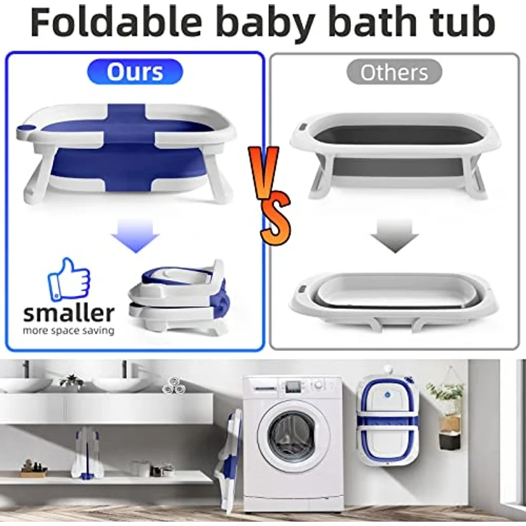 Baby Badewanne Faltbare Babybadewanne Kinder, Neugeborene Baby-Plastikbadewanne mit faltbaren Anti-Rutsch-Beinen Zusammenklappbare Badewanne für das Baden von Kleinkindern | Blau und Weiß - Preisvergleich – Bild 4