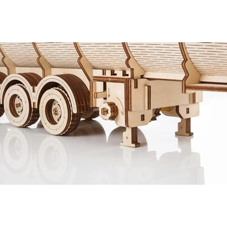 Eco Wood Art ROAD KING LKW Aufleger Modellbausatz, mechanisches 3D-Holzpuzzle mit 251 lasergeschnittenen Teilen, Federwerk-Antrieb, ohne Kleber – Bild 7