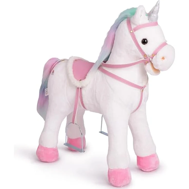 Pink Papaya Stehpferd zum draufsitzen | 60cm Spielpferd zum Reiten Rainbow | Pferd zum Reiten für Kinder mit Sound | Sattel Pferd – Bild 1