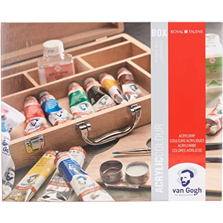 Talens Van Gogh Acrylfarben Set Basic, 10 Farben (40 ml) wasserverdünnbar, kurze Trocknungszeit, lichtbeständig, 16-tlg mit Zubehör – Bild 1