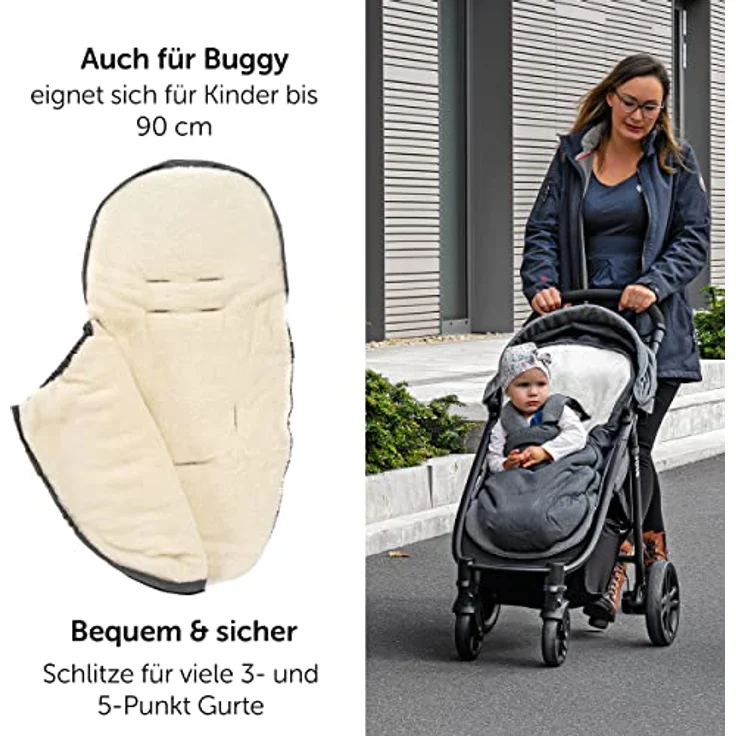 Zamboo Universal Fußsack für Babyschale, Kinderwagen Wanne und Buggy - 2in1 Winterfußsack und Sitzauflage aus kuscheligem Fleece, Baby Fusssack mit Kapuze und Tasche - Grau – Bild 3