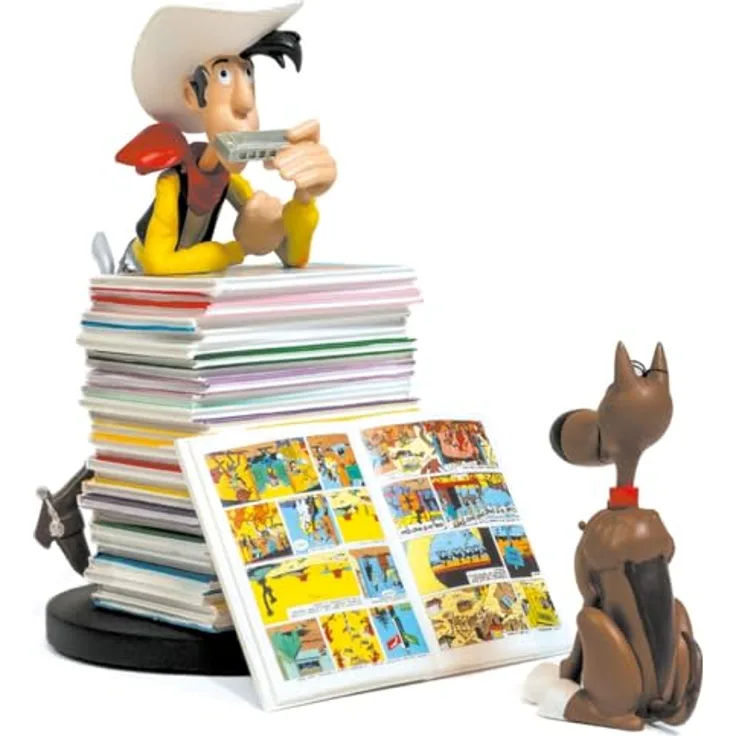 Plastoy Lucky Luke und Rantanplan Bücherstapel, Sammelfigurendesign für Fans