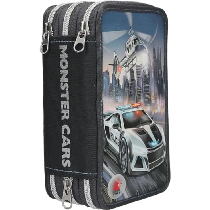 Depesche Federmäppchen Monster Cars 3-Fach Federtasche LED mit Polizei-Motiv, inkl. 54 Stifte und Zubehör, 100% Polyester, 7,5 x 13 x 20 cm – Bild 3