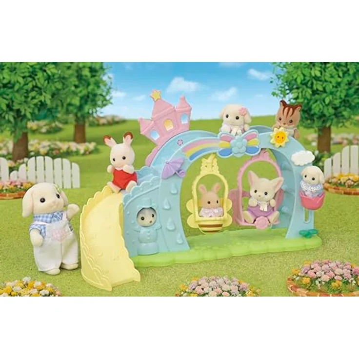 EPOCH Games Sylvanian Erlebniskindergarten Schaukel mit Figur, Spielset mit Milkrabbit-Baby, 2 Schaukeln, Rutsche und Bouldering-Wall – Bild 3