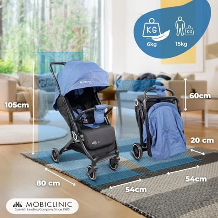 Mobiclinic® Kids, Trip Kinderwagen, Ultra-kompakt, 5-Punkt-Gurt, Lenker, Korb, Europäische Marke, 0-36 Monate, voll verstellbar, Einzelgriff, klappbare Haube, feststellbare Bremsen, 360º Räder – Bild 2