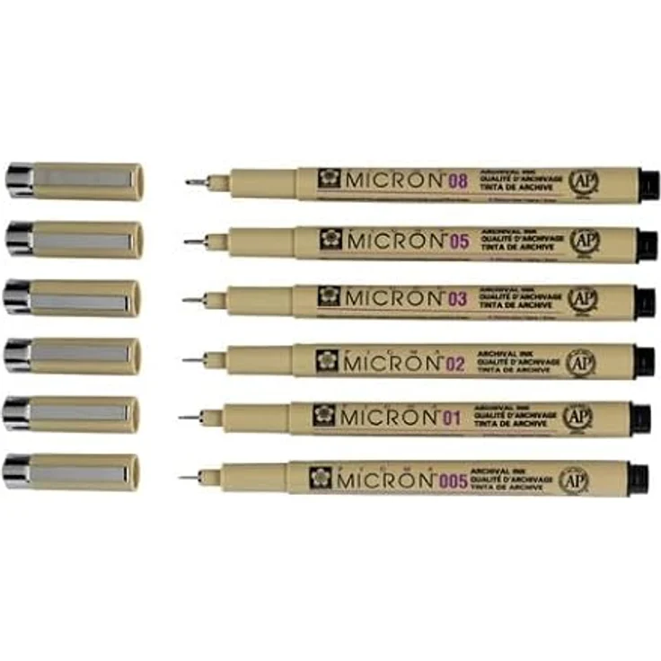 Sakura Pigma Micron Fineliner Set, 6-teilig in Schwarz, Strichstärken 0,2 - 0,5 mm, inkl. 2 GRATIS Stiften – Bild 4