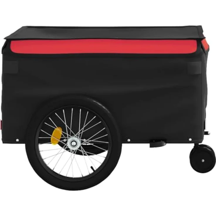 vidaXL Fahrradlastenanhänger Fahrradanhänger Schwarz und Rot 45 kg Eisen, Robuster Fahrradanhänger mit Deichsel und Sicherheitsflagge – Bild 7