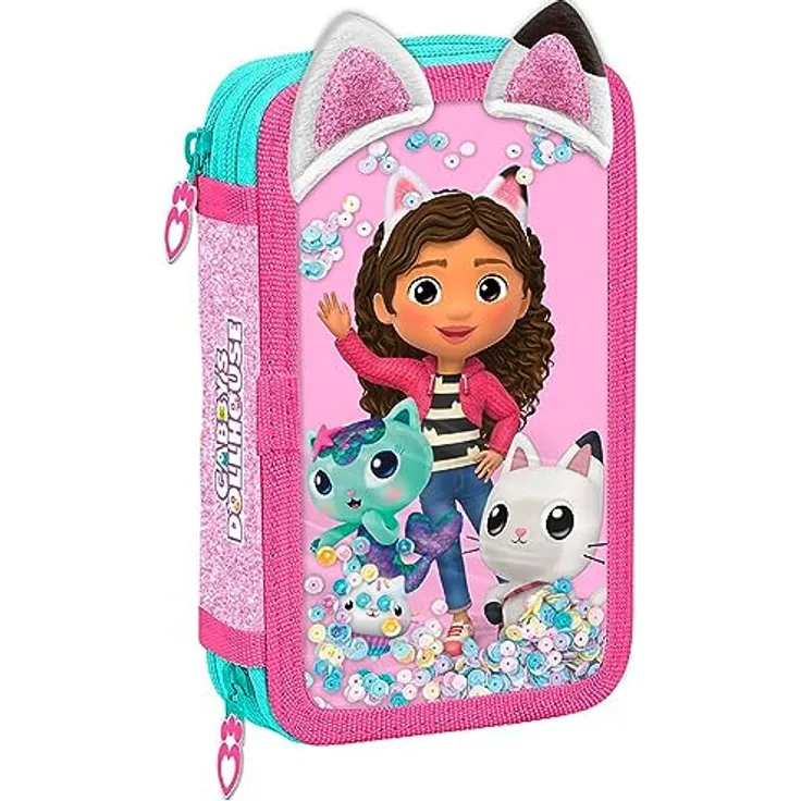 Kids Licensing Gabbys Dollhouse KL87697 Federmappe, Mehrfarbig mit süßen Ohren und Reißverschluss