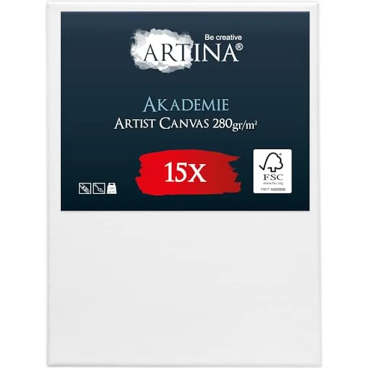 Artina Keilrahmen Leinwand 18x24 cm, 15er Set bespannte Leinwände aus 100% Baumwolle, FSC® zertifiziert für Acrylfarben