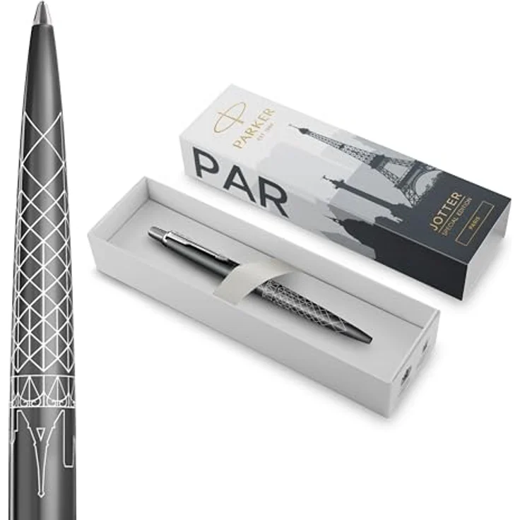 Parker Pen Jotter SE Paris Kugelschreiber M, Edelstahl grau/silber, limitierte Sonderedition mit lasergravierter Skyline und Klickmechanismus – Bild 1