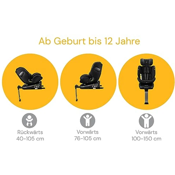 Osann Autokindersitz Eno360 SL i-Size, 360° drehbarer Reboarder Kindersitz Isofix, 40-150 cm, Baby Autositz - Osann Autokindersitz Eno360 SL i-Size, ab: Geburt, bis: 12 Jahre, Schwarz – Bild 5