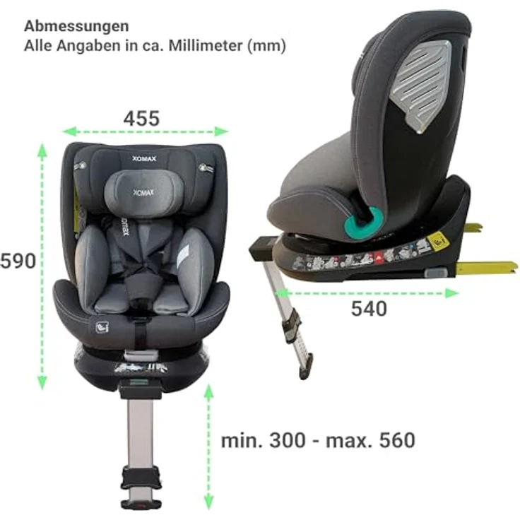 XOMAX G409, Autokindersitz grau mit ISOFIX, 360° Drehfunktion, geeignet von 0-36 kg (ab Geburt bis 12 Jahre), gepolstert mit Seitenaufprallschutz – Bild 6