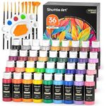 Shuttle Art Acrylfarben Set 36 Farben in 60ml Flaschen mit 12 Pinseln & 1 Palette, ungiftig, wasserfest, vielseitig für Leinwand, Holz, Stein