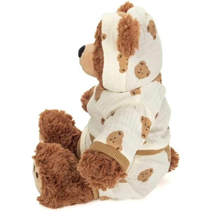 Teddy Hermann Teddybär Leonie 30 cm, Schlafanzugbär in braun/weiß mit Kapuze und Bärchen-Motiv – Bild 2