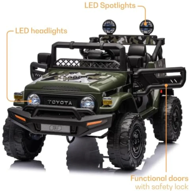 Vrooomy Elektrofahrzeug Toyota FJ Cruiser, 12V mit Fernbedienung, für 1 bis 6 Jahre, grün, 3 km/h-6 km/h, mit MP3-Player und Sicherheitsgurt – Bild 3