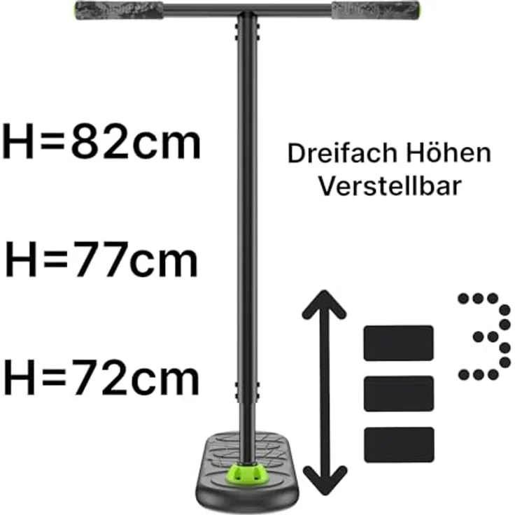 Indo Pro Fusion Vario Trampolin Stunt-Scooter, 3-fach höhenverstellbar (72-82cm), grau eloxiert, mit High-Rebound-Schaumstoff-Deck und 360° drehbarem Lenker – Bild 3