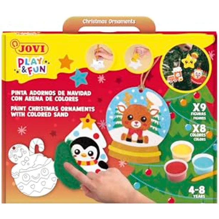 Jovi Play&Fun Weihnachtsset, Sandmalerei mit 8 farbigen Sanddosen und 3 Schablonen für 9 Weihnachtsfiguren, ab 4 Jahren – Bild 1