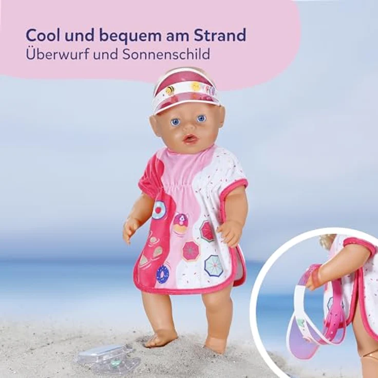 BABY Born Strand-Outfit, Set mit Strandtunika und Sonnenvisier für 36 cm und 43 cm Puppen, ideal für Urlaubs- und Strandszenen – Bild 3