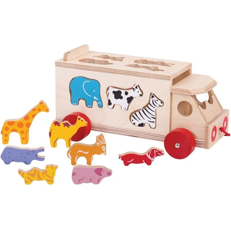 Bigjigs Wooden Shape Box Truck, Holzspielzeug mit 10 Tierlöchern und Ziehcord, für Kinder ab 18 Monaten – Bild 11