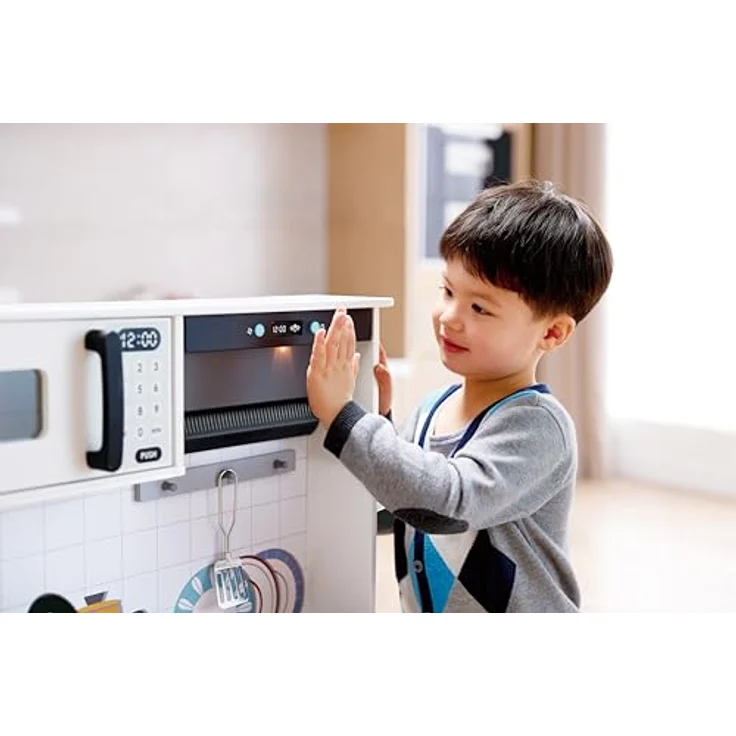 Hape Moderne Smart-Home-Küche, intelligente Spielküche mit interaktiven Elementen und umfangreichem Zubehör – Bild 4