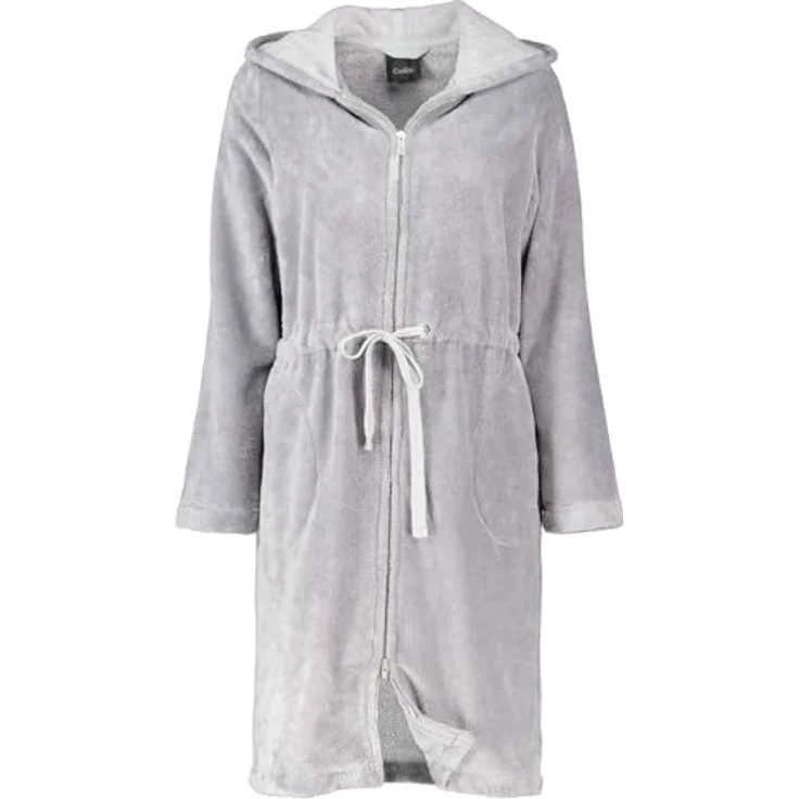 Cawoe Damen Kurzbademantel 822, Grau, Textil mit Kapuze und Reißverschluss, Gr. S – Bild 3