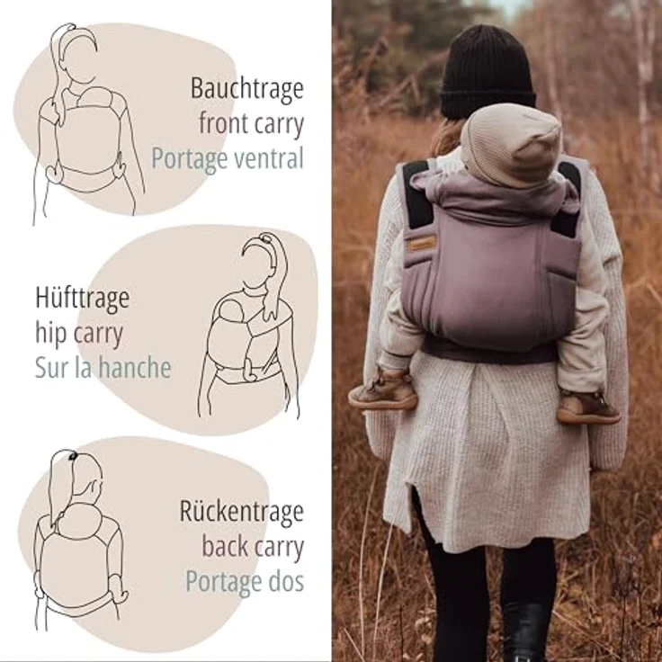 Hoppediz Babytrage Bondolino b.pure, Komforttrage ab Geburt (3 - 20 kg), Bauchtrage, Rückentrage & Hüfttrage aus hautfreundlicher Baumwolle – Bild 3
