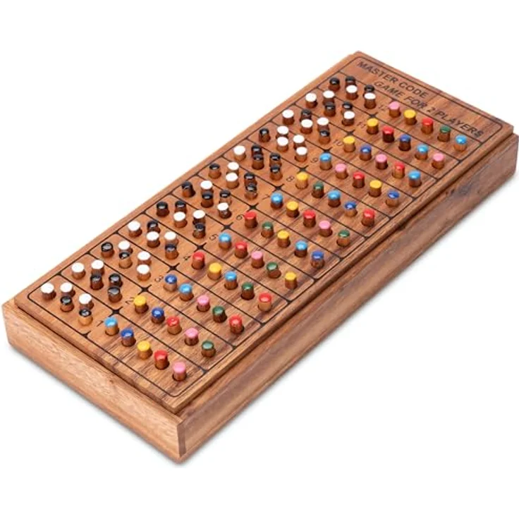 Logoplay Code Finder, Brettspiel für 2 Spieler, Spielfeld 21 x 12 cm, 5 Farben, 12 Lösungsreihen aus Samena Holz – Bild 1
