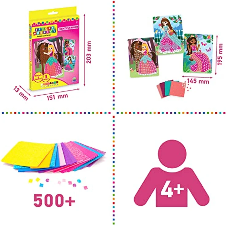 Sticky Mosaics ORB Travel Pack Prinzessin Mosaik Klebebilder Reisespiele Kinder Bastelset Geschenke für Mädchen & Jungen, Moosgummi Aufkleber Beschäftigung Geschenkideen Deko basteln ab 4 Jahre – Bild 4