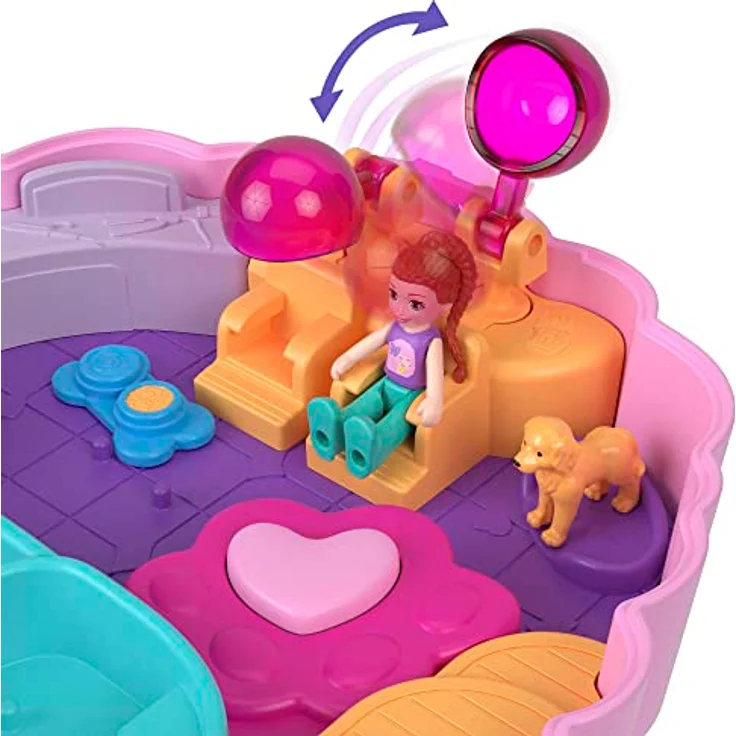 POLLY POCKET Pudel Schatulle - Spielset mit Wasserspaß und 2 Teilen mit Farbwechseleffekt, 12 Zubehörteilen und 5 Funktionen, für Kinder ab 4 Jahren, HKV35 – Bild 4