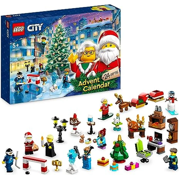 LEGO 60381 City Adventskalender 2023, Weihnachtskalender mit 24 Geschenken inkl. Weihnachtsmann- und Rentier-Figuren plus Winterwunderland-Spielmatte, Weihnachtsgeschenk für Kinder, Jungen, Mädchen – Bild 1