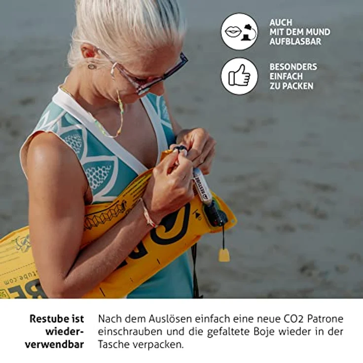 Restube Beach aufblasbare Schwimmboje | für Schwimmen, Angeln, Segeln & Surfen | Kompakte Einheitsgröße für alle Survival Schwimmer – Bild 5