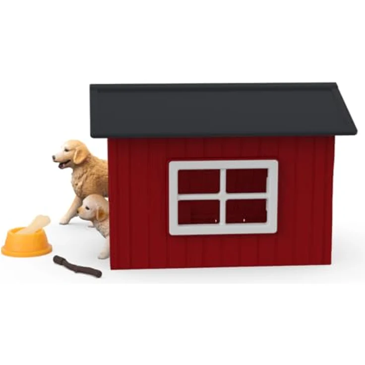 Schleich Hundehütte mit Golden Retrievern, rote Holz-Hundehütte mit Fenster und abnehmbarem Dach, 17 x 13 x 7,8 cm – Bild 14