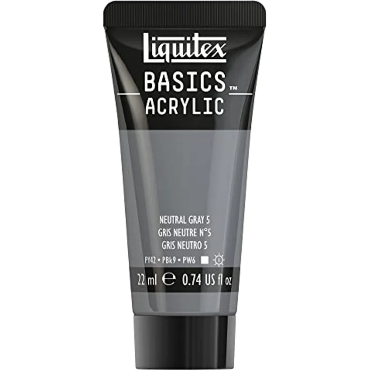 Liquitex Basics Acrylfarbe Neutralgrau Nr. 5, 22 ml Tube, lichtecht, mittlere Viskosität, seidenglänzend, monopigmentiert, Archivqualität – Bild 1