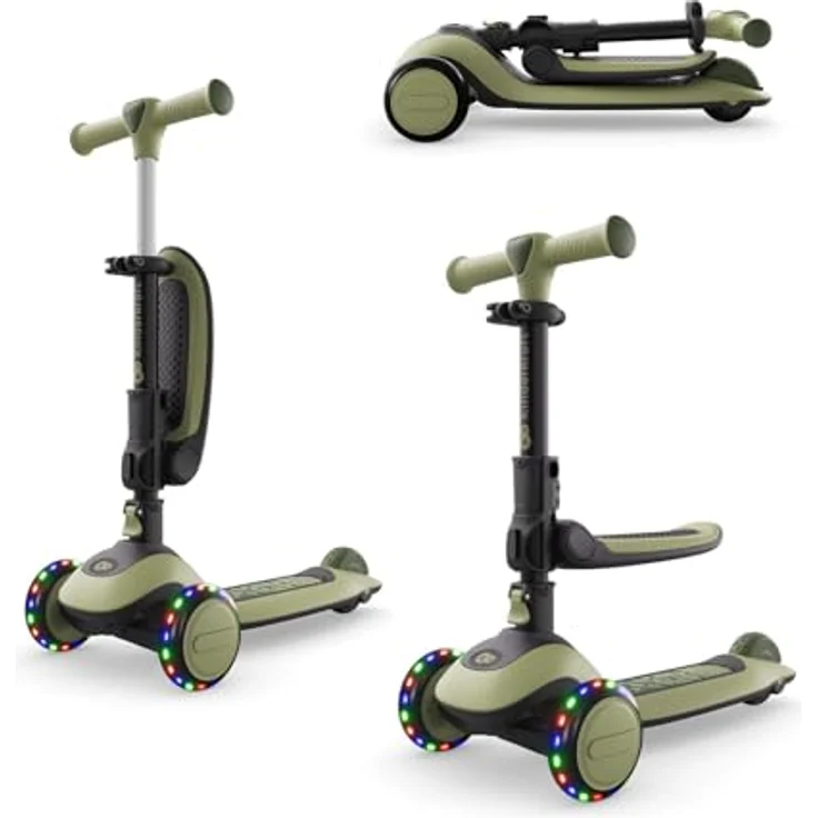 Kinderkraft HALLEY 2 – 2-in-1 Balance-Kinderroller mit höhenverstellbarem Sitz (25–33 cm), klappbar, 4 Lenkerhöhen, LED-Räder, Grün – Bild 2
