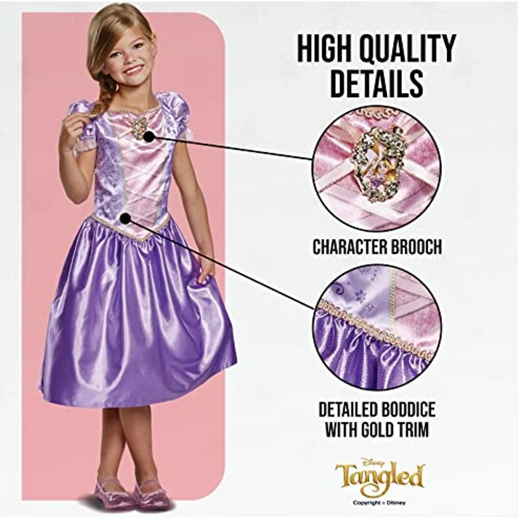 Disney Official Classic Rapunzel Dress Up for Girls, Rapunzel Costume Kids Fancy Dress, Tangled Dress Up for Girls Outfit, Princess Costumes for Girls, Costumes for Girls M – Bild 4