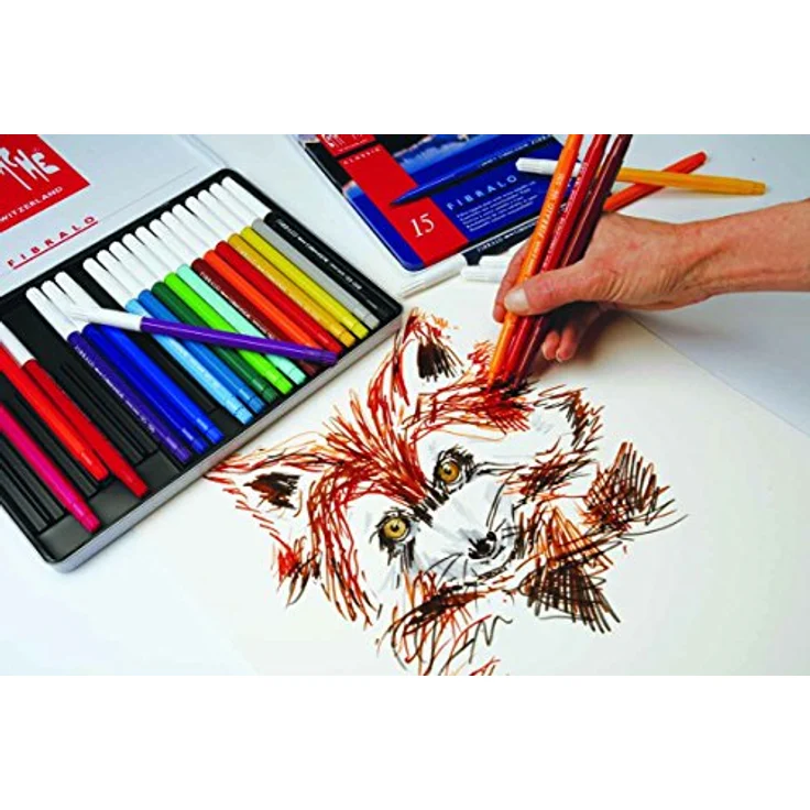 CARAN d'ACHE - FIBRALO Aquarelle Filzstifte in Metallbox - 24 Stück, 19,1 x 1,6 x 25,8 cm – Bild 3