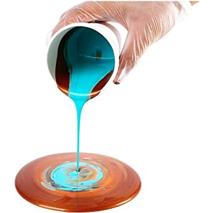 Mont Marte Pouring Set Symphonie, 4 x 60ml Acrylfarben mit Pouring Medium, Türkis, Lampen Schwarz, Bronze, Orange – Bild 3