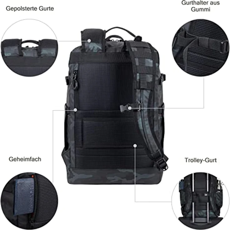 Rivacase Laptop-Rucksack 32 Liter, wasserdichter Schulrucksack 17,3 Zoll - Sportrucksack für Teenager - Jungen und Mädchen - zur Schule - in die Klasse (navy camo) – Bild 3