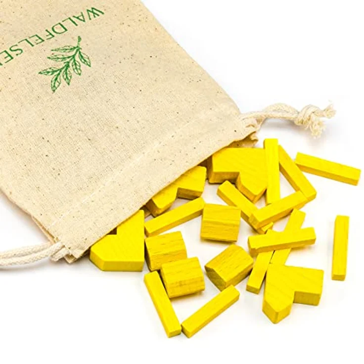 Waldfelsen® Hozfiguren: 4 Städte, 5 Siedlungen und 15 Straßen für Die Siedler, Holzfiguren in Gelb, handgefertigt aus Massivholz – Bild 2