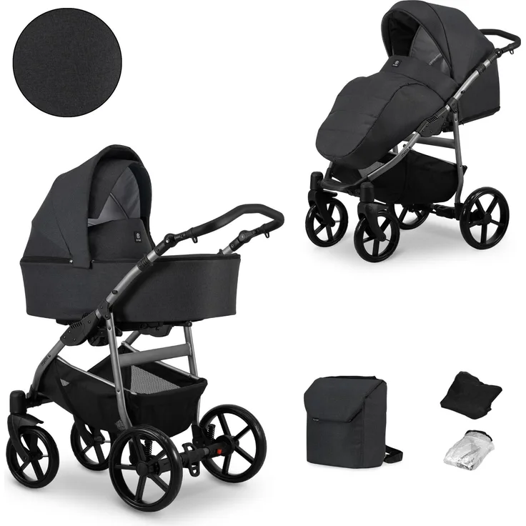 Kunert MATA 2in1 Kombikinderwagen, anthrazit mit Graphit Rahmen, sicher und komfortabel, leichtes Aluminiumgestell, große Gel-Räder, 5-Punkt-Sicherheitsgurt