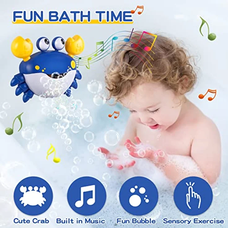 Jiosdo Baby Badewannenspielzeug, Krabbe Badespielzeug Bubble Mit Musik, Baby Wasserspielzeug Badewanne Spielzeug Kinder, Badespielzeug Baby ab 1 2 3 4 5 Jahr, Geschenke für Jungen und Mädchen (blau) – Bild 4