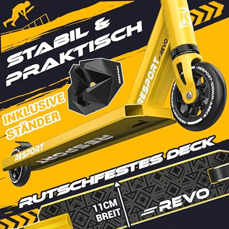 RE:SPORT REVO Stunt Scooter, Profi Stuntroller mit 100mm PU Rädern, ABEC 9 Kugellager, inkl. Ständer, für Kinder & Erwachsene – Bild 3