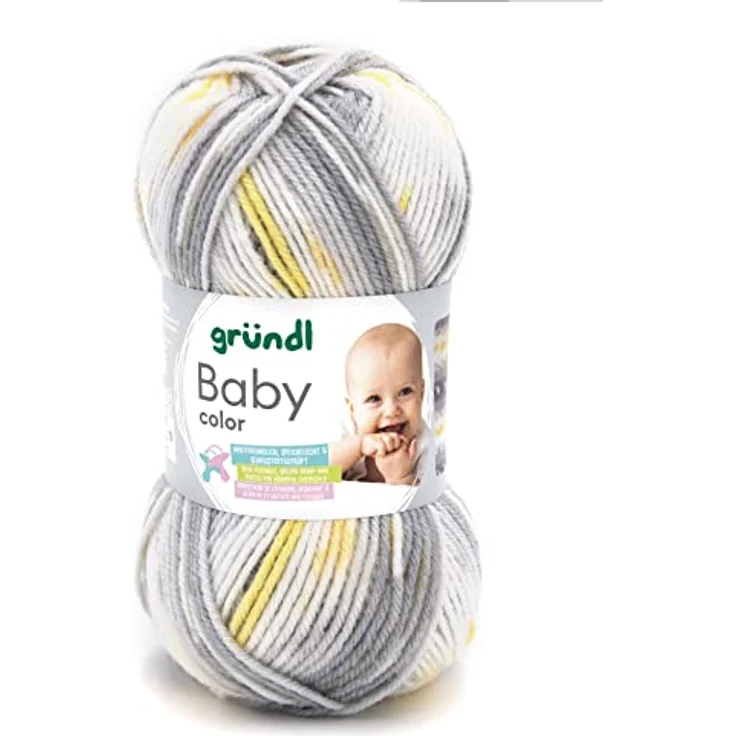 Gründl Baby color (Strick- und Häkelgarn mit wollartigem Charakter aus 70% Polyacryl und 30% Polyamid, 50 g / 150 m, Nadelstärke: 3,5-4,5, 1 x 50 g), hellgrau natur dunkelgrau gelb multicolor – Bild 1