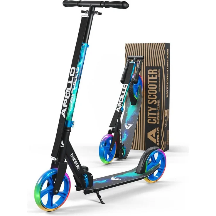 Apollo Cityroller Phantom Pro, Klappbarer City Scooter für Kinder und Erwachsene, Höhenverstellbar, XXL Räder, Extra großes Trittbrett, Gepolsterte Handgriffe