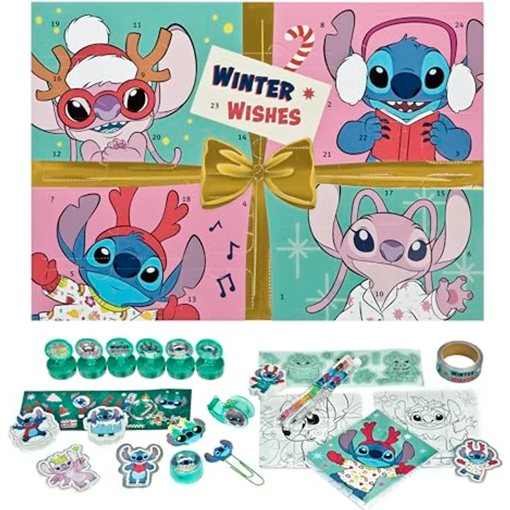 UNDERCOVER Lilo & Stitch Spielzeug-Adventskalender 2025, 24-tlg. mit Schreibwaren und Spielzeugen für Kinder ab 3 Jahren