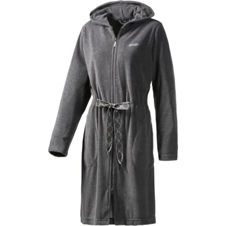 JOOP! Bademantel Damen Active 1659, mit Kapuze und Reißverschluss, anthrazit, pflegeleicht