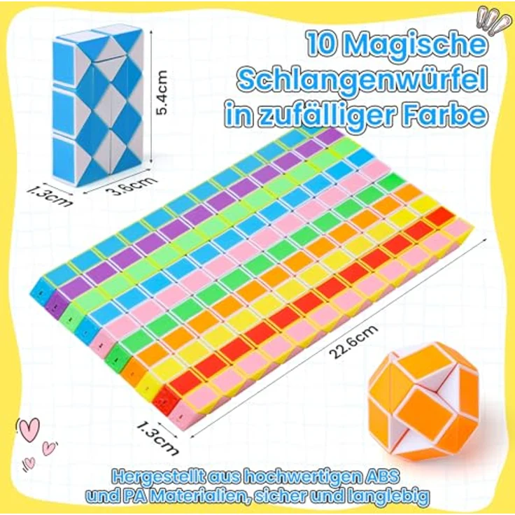 ECHOCUBE Magischer Schlangenwürfel, 10er Pack aus 24 Blöcken, multifunktionales Fidget-Spielzeug in zufälligen Farben, sicher und langlebig – Bild 2