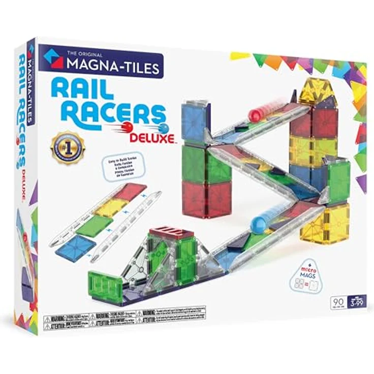 MAGNA-TILES® Rail Racers Deluxe, 90-teiliges Magnetbauset mit 6 patentierten Schienen, ideal für abenteuerlustige Kinder ab 3 Jahren – Bild 1